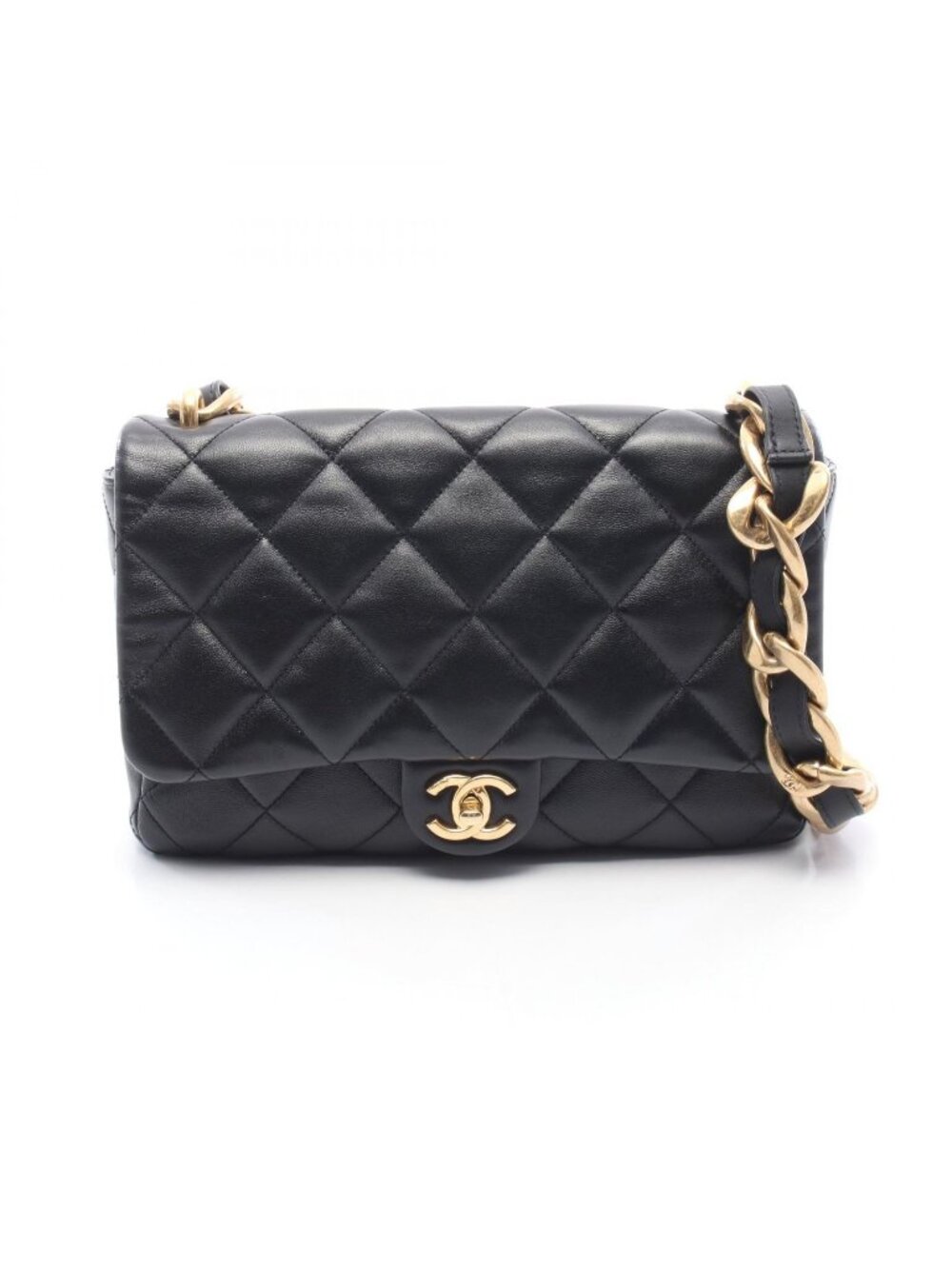 Chanel Shoulder Bag Large Flap Quilted Black Leather Chain
